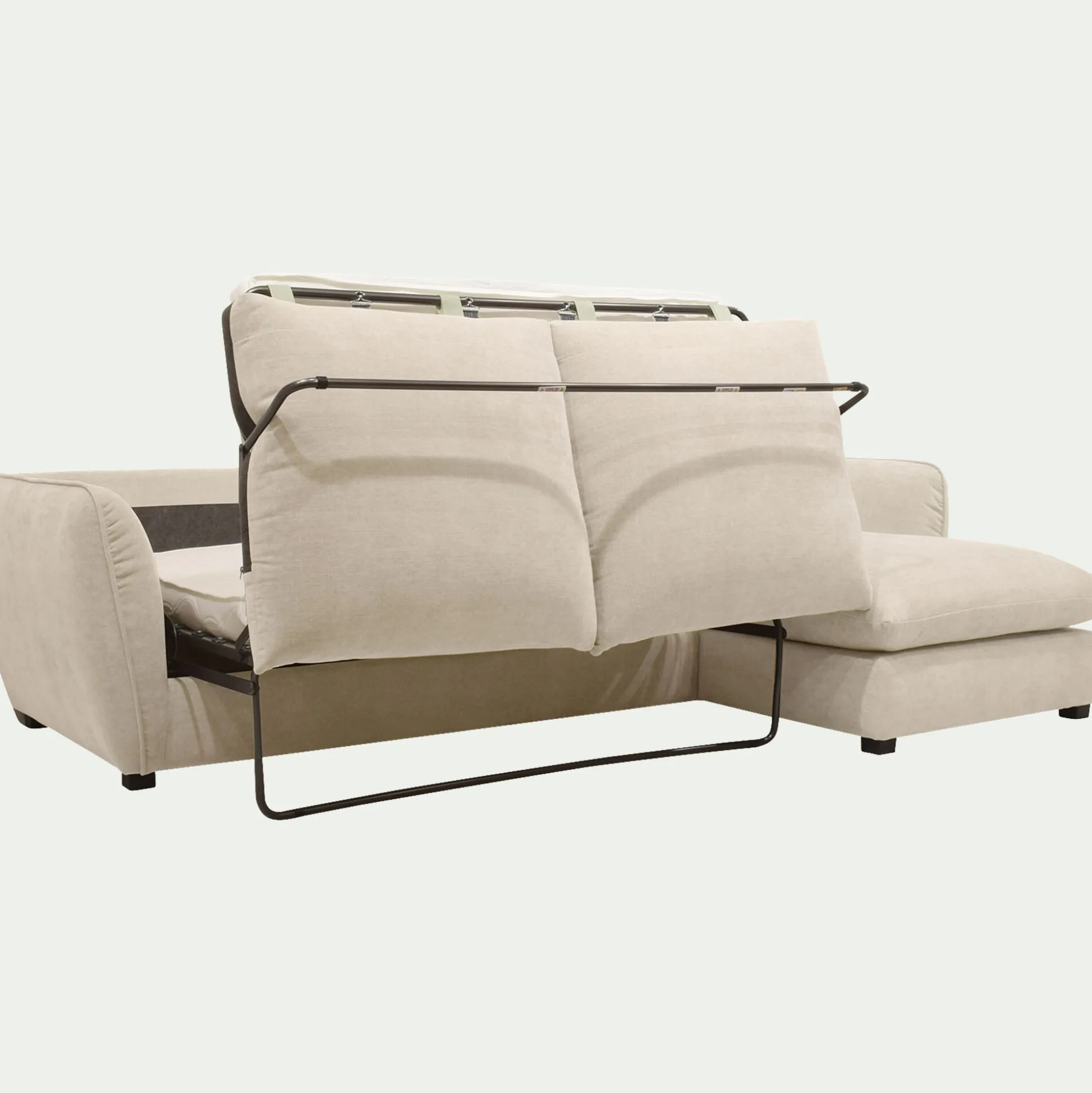 Canapé d'angle droit convertible en tissu Nature - blanc écru