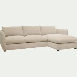 Canapé d'angle droit convertible en tissu Nature - blanc écru