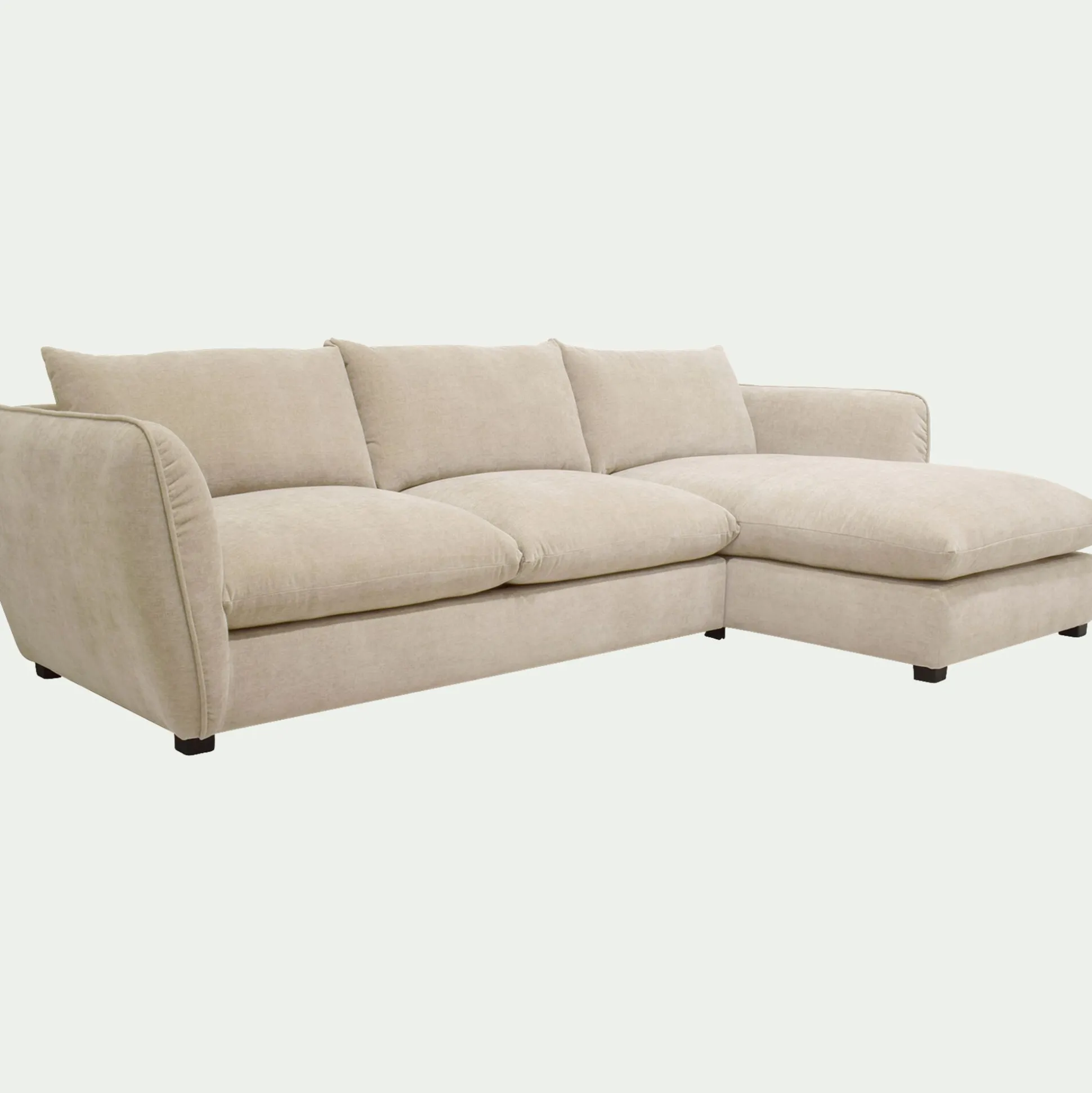 Canapé d'angle droit convertible en tissu Nature - blanc écru