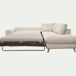 Canapé d'angle droit convertible en tissu Storm - beige roucas