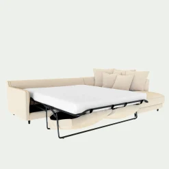 Canapé d'angle droit convertible en tissu joint - beige roucas