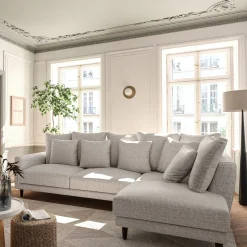 Canapé d'angle droit convertible en tissu joint - gris borie