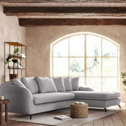 Canapé d'angle droit convertible en tissu tramé - gris ardoise