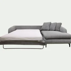 Canapé d'angle droit convertible en tissu tramé - gris ardoise