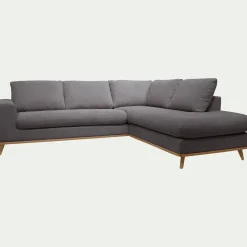Canapé d'angle droit convertible en tissu Crown - gris restanque