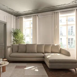 Canapé d'angle droit convertible en tissu doux tramé - beige