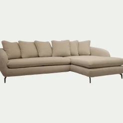 Canapé d'angle droit convertible en tissu doux tramé - beige