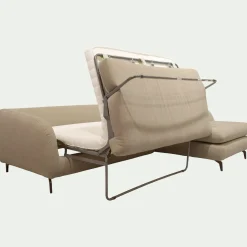 Canapé d'angle droit convertible en tissu doux tramé - beige