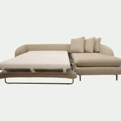 Canapé d'angle droit convertible en tissu doux tramé - beige