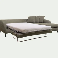 Canapé d'angle droit convertible en tissu tramé - vert garrigue