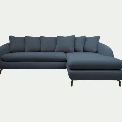 Canapé d'angle droit convertible en tissu doux tramé - bleu