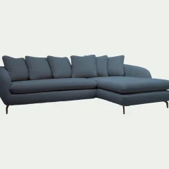 Canapé d'angle droit convertible en tissu doux tramé - bleu