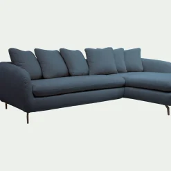 Canapé d'angle droit convertible en tissu doux tramé - bleu