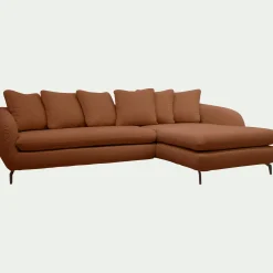 Canapé d'angle droit convertible en tissu doux tramé - bleu