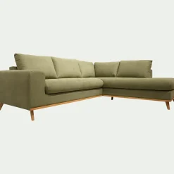 Canapé d'angle droit convertible en tissu Cosmo - vert kaki