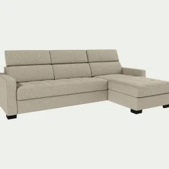 Canapé d'angle droit convertible avec matelas Bultex en tissu pop avec accoudoirs 15cm - beige