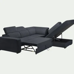 Canapé d'angle droit convertible avec coffre en tissu doux - bleu calabrun