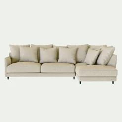 Canapé d'angle droit fixe en tissu mixte - beige alpilles