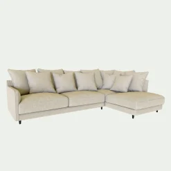 Canapé d'angle droit fixe en tissu mixte - beige alpilles