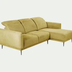 Canapé d'angle droit fixe en tissu memphis avec fonction avance-recul - jaune argan
