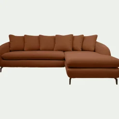 Canapé d'angle droit fixe en tissu doux tramé - brun rustrel