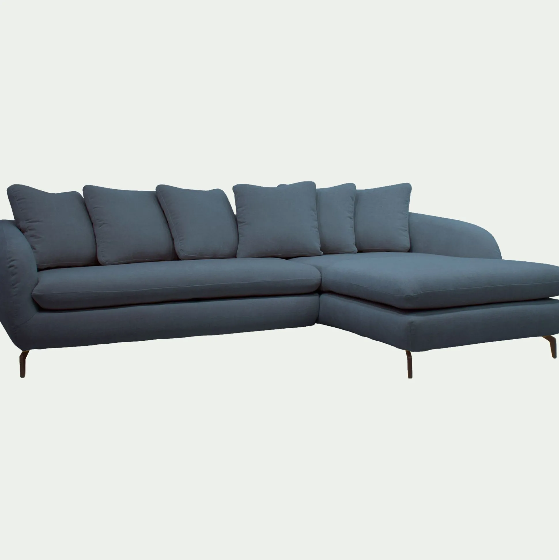 Canapé d'angle droit fixe en tissu doux tramé - bleu