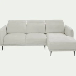 Canapé d'angle droit fixe en tissu memphis avec fonction avance-recul - beige roucas