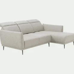 Canapé d'angle droit fixe en tissu avec fonction avance-recul - beige roucas