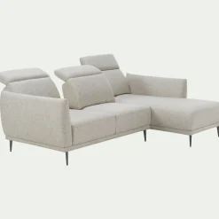 Canapé d'angle droit fixe en tissu avec fonction avance-recul - beige roucas