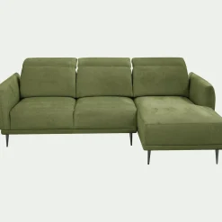 Canapé d'angle droit fixe en tissu memphis avec fonction avance-recul - vert cèdre