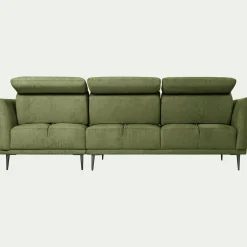 Canapé d'angle droit fixe en tissu memphis avec fonction avance-recul - vert cèdre