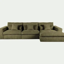 Canapé d'angle droit fixe en velours côtelé - vert cèdre