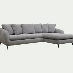 Canapé d'angle droit fixe en tissu tramé - gris ardoise