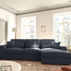 Canapé d'angle droit fixe en chenille - bleu marine