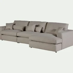 Canapé d'angle droit fixe en tissu bouclette - gris clair