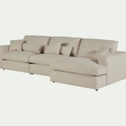 Canapé d'angle droit fixe en tissu bouclette - blanc écru