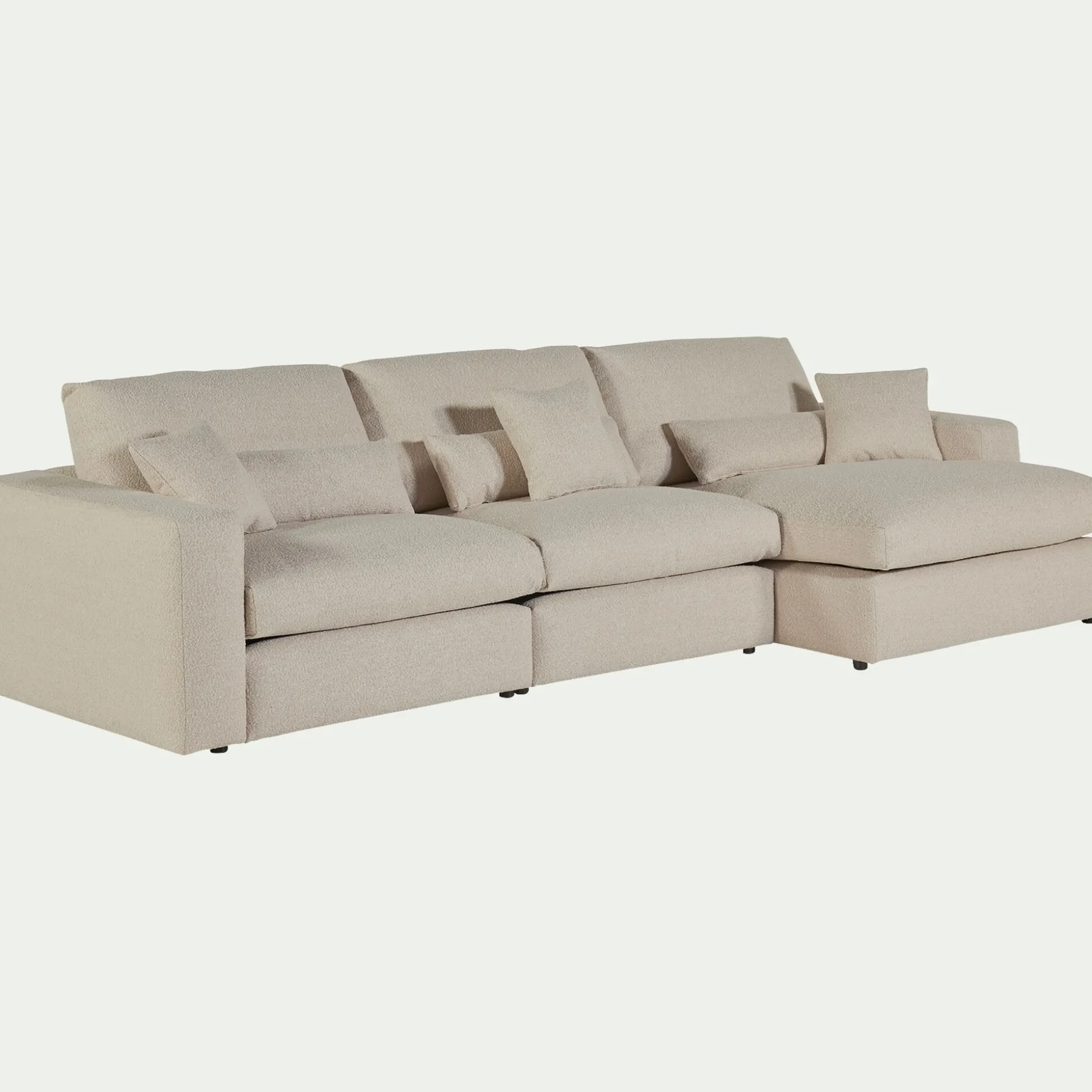 Canapé d'angle droit fixe en tissu bouclette - blanc écru