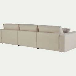 Canapé d'angle droit fixe en tissu bouclette - blanc écru