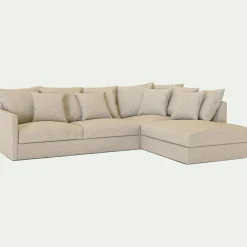 Canapé d'angle fixe droit en tissu - beiges alpilles