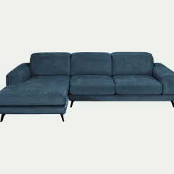 Canapé d'angle gauche avance recule en tissu doux - bleu