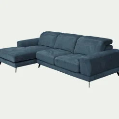 Canapé d'angle gauche avance recule en tissu doux - bleu