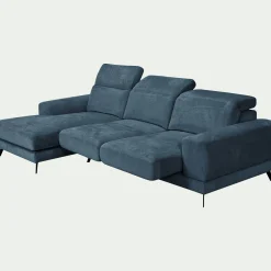 Canapé d'angle gauche avance recule en tissu doux - bleu