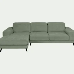 Canapé d'angle gauche avance recule en tissu doux - vert