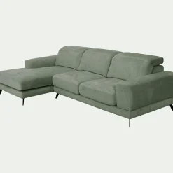Canapé d'angle gauche avance recule en tissu doux - vert