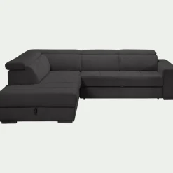 Canapé d'angle gauche convertible avec coffre en tissu doux - gris ardoise