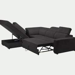 Canapé d'angle gauche convertible avec coffre en tissu doux - gris ardoise