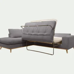Canapé d'angle gauche convertible en tissu Crown - gris restanque