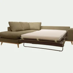 Canapé d'angle gauche convertible en tissu Crown - vert cèdre