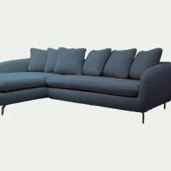 Canapé d'angle gauche convertible en tissu doux tramé - bleu