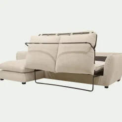 Canapé d'angle gauche convertible en tissu Nature - blanc écru